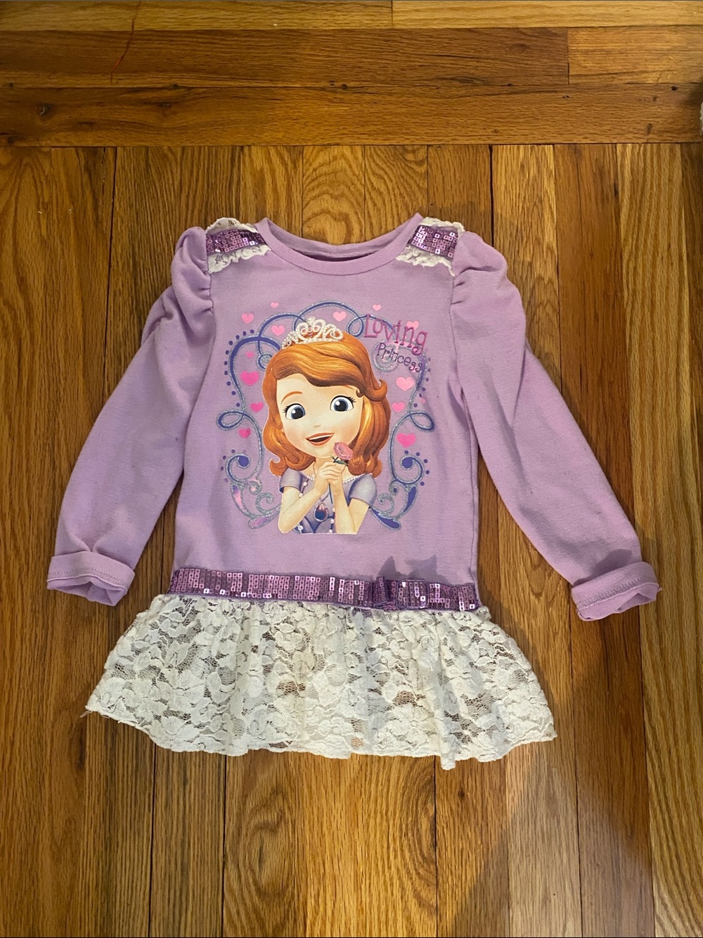 Disney Lavender Sofia the First Long Sleeve Lace-Hem Top